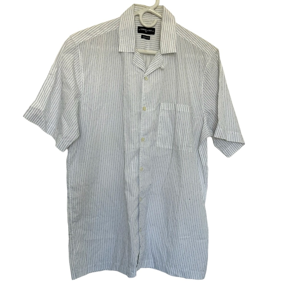 Commune De Paris Men’s Short Sleeve Button Front Shirt Size XL White Striped EUC